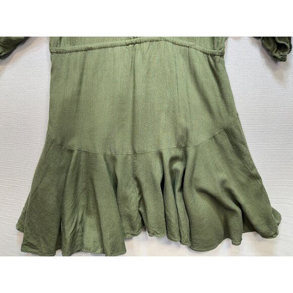 Grace + Karma Linen Blend Shirt Dress Womens Large Green Boho Tassel Tunic - Picture 11 of 11